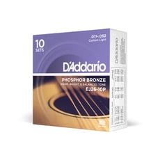 D'Addario EJ26-10P 11-52 Custom Light, Phosphor Bronze - 10 Pack - 11-52 Custom Light, Phosphor Bronze Acoustic Guitar Strings 10-Pack, 