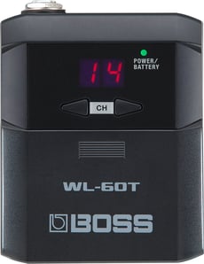 BOSS WL-60T Transmissor Sem-fios para BOSS WL-60  - BOSS WL-60T Transmissor Sem fios é compatível com o Sistema Wireless BOSS WL-60, Até 25 horas de autonomia com 2 pilhas alcalinas AA, LED 3 dígitos apresenta o estado de alimentação e uma estimativ...