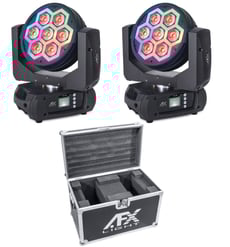 Afx Light   Mala Transporte DJ C/ 2 Moving Heads CLUB-KALEDO - Mala de transporte C/ 2 Moving heads, Bordas e cantos esféricos em alumínio, Equipado c/ sistema bloqueio, Dimensões mala: 430x380x420mm, Moving head: 7x 12W RGBW LED, Strobe, Automático, MASTER-SL...