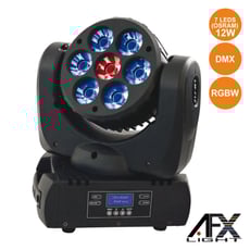 Afx Light   Moving Head Wash 7 LEDS OSRAM 12W RGBW DMX - Projector MOVING HEAD c/ LEDS OSRAM, Número LEDS: 7 LEDS RGBW 12W OSRAM, Modos: Auto, Som, DMX, Master-Slave, Tensão funcionamento: 230VAC, Dimmer, 6/13/37 Canais DMX, PAN: 540º, TILT: 270º, Peso: ...