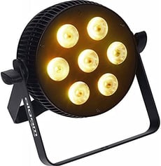 Algam Lighting  Foco Projector LED 7x10W 4 em 1 RGBW Slim  - Holofote 7 LED 10W RGBW., Ângulo do feixe de luz: 25 °., Mistura de cores perfeita., Dimmer: linear, de 0 a 100%., Modos: automático, musical, master/slave, DMX512., Canais DMX: 8., 