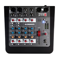 Allen & Heath ZED-6  - Mixer de 6 canais, 2 entradas de microfone / linha, 2 entradas estéreo duplas, Filtro Hi-Pass, EQ de 2 bandas, Faders de 60 mm, 
