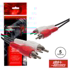 Alpha Elettronica  Cabo 2-Rca Macho / 2-Rca Macho 5m Pvc Polybag - Cabo de Áudio RCA de Alta Fidelidade, 2 RCA Macho / 2 RCA Macho, Comprimento do Cabo: 5 Metros, Cabo estruturado em PVC, Fornecido em Polybag, 