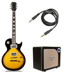 Austin  AS6 Super 6 Tobacco Sunburst Pack  - Corpo: Basswood, Braço em Mogno (Mahogany), Escala em Rosewood, Trastes/Tipo: 22, Captadores: 2x humbuckers, Controles: 2x volume e 2x de tom, 