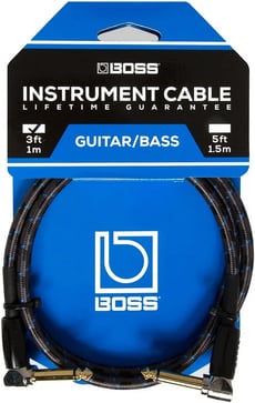BOSS BIC-3AA Cabo Jack Premium 1m  - BOSS BIC-3AA Cabo Instrumento 1 metro comprimento revestido em malha, Cabo Profissional de Instrumento, Fichas: 1x Jack angulado mono / 1x Jack angulado mono, Comprimento: 1 metro, Fichas Especiais...