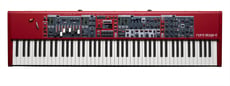 Clavia Nord  Stage 4 88 - 88 teclas ponderadas com aftertouch, Seções independentes para piano, órgão e sintetizador, cada uma com seu próprio mixer de camada e botão de transposição, 2 cenas programáveis (configurações de ...