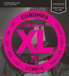 D´Addario ECB81-5  - As ECB81 são a versão alongada de 5 cordas das ECB81, as mais vendidas entre as Flatwound para baixo. São conhecidas por seu timbre quente e suave e pegada confortável. Com a adição da corda B grav...