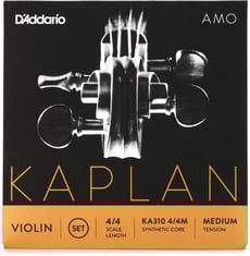 Daddario  Kaplan KA310-4/4M Amo Violin Medium - Conjunto completo de 4 cordas, Tensão: Média, Tom quente e poderoso, Corda E: aço carbono estanhado, Uma corda: núcleo sintético com enrolamento de alumínio, Cordas D e G: núcleo sintético com bobi...