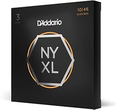 D´Addario  NYXL1046-3P  - Espessuras: 0,010, 0,013, 0,017, .w26, 0,036, 0,046, Liga de aço de alto carbono, Ferida redonda, 30% mais forte, Maior produção, Maior desempenho de 2 a 5 kHz dá mais força, impacto e mordida, 