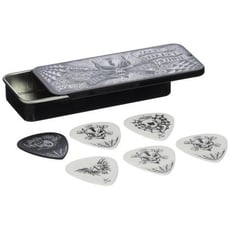 Dunlop James Hetfield Cx. 6 palhetas  - Caixa em Metal com palhetas, Modelo Assinatura: James Hetfield Metallica, Medida - 0,88 MM, Seis imagens exclusivas, 