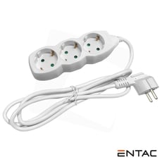 Entac C/ 3 Saídas 1.5M ESEG3-1.5   - Tomada elétrica c/ 3 saídas, Potência: 3680W, 230V, Estrutura compacta branca, Comprimento do cabo: 1.5m, Secção: 3x1.0mm², Grau de proteção: IP20, 