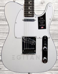 Fender American Ultra Tele RW Arctic Pearl  - Corpo em Alder (amieiro), Braço em Maple, Escala em Rosewood, Perfil do braço: Modern D, Raio do braço (Compound fretboard radius): 254 to 355.6 mm (10 - 14), Escala: 648 mm (25.51), 