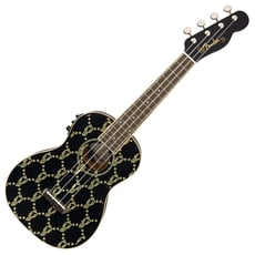 Fender Billie Eilish Concert Ukulele  B-Stock - Material Superior: Sapele, Material Corporal: Sapele, Tipo corporal: Ukulele de concerto, Acabamento do corpo: Satin, Material da ponte: Walnut pull-through, Cor: Preto com símbolo de '' blohsh '' ...