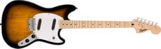 Fender Squier Sonic Mustang Maple Fingerboard White Pickguard 2-Color Sunburst - Comprimento da escala curta 24, Captadores single coil Squier, ponte rígida de 6 selas, Cabeçalhos de engrenagem selados, Acessórios cromadoscomprimento da escalacurto 24, 