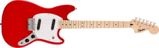Fender Squier Sonic Mustang Maple Fingerboard White Pickguard Torino Red - Comprimento da escala curta 24, Captadores single coil Squier, ponte rígida de 6 selas, Cabeçalhos de engrenagem selados, Acessórios cromadoscomprimento da escalacurto 24, 