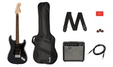 Fender Squier Stratocaster Affinity HSS Charcoal Frost Metallic - Um captador (pickup) Humbucker + dois captadores (pickups) Single-coil Strat pickups, Inclui: Saco de transporte Fender, Amplificador Fender Frontman 15G, correia de guitarra Fender e palhetas., 