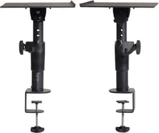 Gator  GFWSPKSTMNDSKCMP  - Suaves, elegantes e duráveis suportes para monitores de mesa com grampo, Ângulo de inclinação ajustável de 0–15º para uma audição ideal, A superfície revestida com EVA protege o monitor e reduz a v...