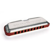 Hohner  Golden Melody Progressive 2023 - 20 canaviais, Afinação: Eb, placas de junco feitas de latão de 0,9 mm, Pente de plástico vermelho, Tampa de aço inoxidável, Informação sobre o produto - Hohner Golden Melody, 