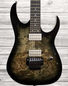 Ibanez RG1120PBZ-CKB Premium  - Corpo: Basswood, Topo: Poplar Burl, Braço: 11 peças de Panga (panga/maple/walnut/purpleheart), Perfil do braço: Wizard, Raio do braço: 400mm, Escala: Ebony, 