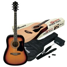 Ibanez V50NJP-VS Jam Pack  - Pack de guitarra, Forma do corpo: Dreadnought, Tampo em Spruce, Fundo e laterais em Agathis, Braço em Nyatoh, Escala em Nandu, 