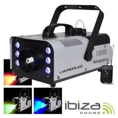 Ibiza 900W C/ 6 Leds 3W RGB Comando DMX LSM900LED  - Máquina de fumos c/ 900W potência e LEDs, 6 LEDs RGB c/ 3W de potência máxima, Capacidade reservatório: 1 Litro, Produção de fumo: 50m3 / mn, 5 canais DMX, Tempo de aquecimento: 5-7 minutos, 
