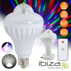 Ibiza  ASTROLED-MINI  - Lâmpada Rotativa 3 LEDS 1W RGB E27 E 15 LEDS Brancos IBIZA, Lâmpada a LEDs rotativa c/ 3 + 15 LEDs, Tipo de Casquilho: E27, operação Plug&Play, Tensão funcionamento: 230Vac, inclui suporte, LEDs: 3...