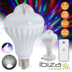 Ibiza  ASTROLED-MINI  - Lâmpada Rotativa 3 LEDS 1W RGB E27 E 15 LEDS Brancos IBIZA, Lâmpada a LEDs rotativa c/ 3 + 15 LEDs, Tipo de Casquilho: E27, operação Plug&Play, Tensão funcionamento: 230Vac, inclui suporte, LEDs: 3...