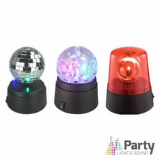 Party Light & Sound KIDZ-PARTY  - Conjunto de 3 efeitos de luz, 1 Bola de espelhos, 1 Projetor LEDS RGB, 1 Projetor c/ luz de efeito farol, Alimentação: 3x pilhas AA (não incluídas), 