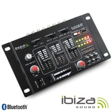 Ibiza  Mesa de Mistura 4 Canais 7 Entrada USB/BT DJ21USB-BT - Mesa de mistura c/ 4 Canais USB/BT, Entradas 1 PHONO/Linha alternável, 1 PHONO/USB alternável, 1 CD e 2 MIC, Controlo de reprodução USB c/ Bluetooth, Talkover, medidor VU LED, Auscultadores CUE, vi...