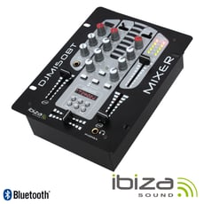 Ibiza  Mesa de Mistura 5 Canais MP3 USB/BT DJM150USB-BT B-Stock - Mesa de mistura 2 vias c/ 5 Canais USB/BT, Entradas 2 Linha, 2 Phono e 1 MIC Jack 6.35mm, Saídas MASTER e MONITOR através RCA Stereo, Frequência resposta: 20-20.000Hz, CROSSFADER, medidor VU na saí...
