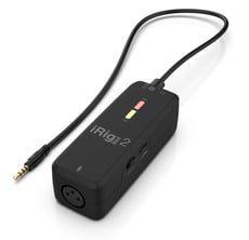IK Multimedia  iRig Pre 2  - Entrada XLR com ganho e fonte de alimentação Phantom + 48V, Cabo TRRS de 40 cm para conexão de smartphone e câmeras, Saída de fone de ouvido com monitoramento direto e controle de nível, Requer dua...
