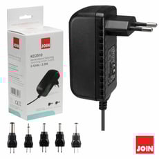Join  Alimentador Universal 3-12V 2.25a 27W KD2510  - Alimentador de tensão regulável estabilizado, Tensão de entrada: 100-240V / 50-60Hz, Tensão de saída: 3 / 4.5 / 5 / 6 / 7.5 / 9 / 12Vdc, Inclui 9 adaptadores p/ várias marcas, Corrente máxima: 2250...