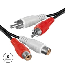 Nedis   Cabo 2-RCA Macho / 2-RCA Fêmea 5M - Cabo 2RCA Macho / 2RCA Fêmea, Condutor: CCA, Estrutura em PVC, Conectores: Vermelhos e Brancos, Comprimento cabo: 5 Metros, 