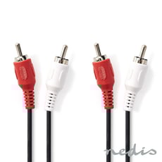 Nedis CAGP24200BK30 3m  - Cabo de Áudio RCA de Alta Fidelidade, 2 RCA Macho / 2 RCA Macho, Comprimento do Cabo: 3 Metros, Cabo estruturado em PVC, Fornecido em Polybag, 