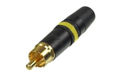 Neutrik  NYS 373-4  - Plugue RCA com contatos banhados a ouro, revestimento de cromo preto, alívio de tensão do tipo mandril, marcação amarela, 