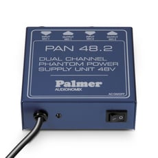 Palmer PAN 48  - 2 canais de alimentação fantasma, Adequado para microfones condensadores e caixas DI ativas, XLR in / out, Cabo de alimentação fixo, LED indicador, Phantom power externo, 