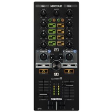 Reloop Mixtour Universal Solution  - Saídas: 3,5 mm para auscultadores e saída cinch master, Nível de saída: Mestre 1.2 ± 0.2 V, Fones de ouvido: 550 mV ± 100 mV, Signal to noise ratio Master:, Ruído Sinal / Ruído:, Mestre de Distorçã...