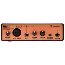 Steinberg  UR12 Black - Interface de áudio USB 2.0 de 2 canais, 24 bits / 192 kHz, 1 pré-amplificador de microfone D-PRE Classe A, Fonte de alimentação fantasma +48 V, Função de loopback, Monitoramento sem latência, 