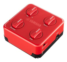 Yamaha Session Cake SC01  - Controlador / Interruptor: Liga / Desliga, MUTE DIRECT, PHONES, INPUT, PAN, Conexões: INPUT (Telefone Padrão, Hi-Z), PHONES, 2x CHAIN (Mini Estéreo), AUX (Mini de 4 Pólos), Bateria de fonte de alim...