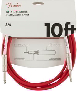  Fender Original Cable FR Jack 3m   - Comprimento: 3 m, Cobertura de 8 mm em PVC para evitar ruídos adicionais, Blindagem: 90% de cobre, Cor: Fiesta Red, 