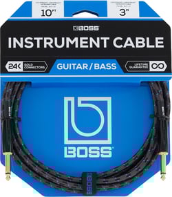 BOSS BIC-10 Cabo Jack Premium 3m  - BOSS BIC-10 Cabo Instrumento 3 metros comprimento revestido em malha, Cabo Profissional de Instrumento, Fichas: 1x Jack reto mono / 1x Jack reto mono, Comprimento: 3 metros, Fichas Especiais Banhad...