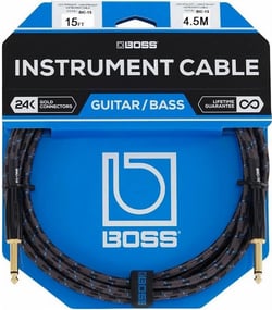 BOSS BIC-15 Cabo Jack Premium 4.5m  - BOSS BIC-15 Cabo de Instrumento com 4.5 metros de comprimento revestido em malha Preto, Cabo Profissional de Instrumento, Fichas: 1x Jack reto mono / 1x Jack reto mono, Comprimento: 4,5 metros, Fic...