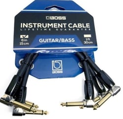 BOSS BIC-PC-3 Cabo Patch Jack mono Premium 15cm (Pack 3 Cabos) para Pedalboards - BOSS BIC-PC-3 Cabo de Patch Jack mono Premium com 15cm comprimento para Pedalboards., Package 3 cabos de 15cm, Cabo de Patch de Alta-qualidade para ligações de pedais, Fichas: 1x Jack angulado mono...