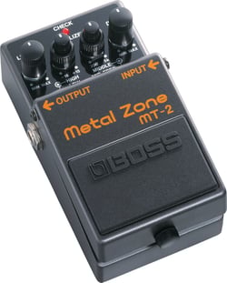 BOSS MT-2 Pedal <b>METAL ZONE</b> Distorção Premium  - BOSS MT-2 METAL ZONE Pedal Distorção Compacto para Guitarra Eléctrica, Pedal de distorção de som incrível com circuito de ganho duplo exclusivo, Oferece sustain super-longo, com médios e graves enc...