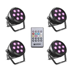 Cameo  ROOT PAR 4 SET 1 - Potente foco PAR com 7 LEDs de quatro cores de 4 W com uma saída de luz de 1350 lm, Excelente mistura de cores RGBW, Lentes otimizadas para intensidade de luz uniforme, DMX e entrada e saída de ene...