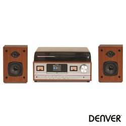 Denver  33/45/78RPM Vintage 2X5W Madeira Clara - Gira discos vintage c/ colunas, Controlo velocidade: 33rpm, 45rpm e 78rpm, Equipado c/ 2 Colunas 5W (cada), Rádio FM, CD, Bluetooth, AUX, Material: Madeira, Cor: castanho (madeira), Alimentação: 23...