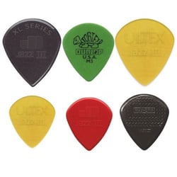 Dunlop Jazz III PVP103 (pack 6)  - Pack com 6 palhetas diferentes formato Jazz III, Nylon Jazz III Vermelho, Max grip Jazz III carbon fibre, Tortex Jazz m3 Verde, Nylon Jazz III XL, Ultex Jazz III, 