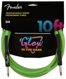 Fender  10' Professional Glow in the Dark Cable Green  - Cabo de instrumento TS de 1/4 da série profissional Glow in the dark - 10 ', 