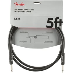 Fender Prof. Cable Jack 1,5m Black  - Cabo de instrumento, Comprimento: 1,5 m, Tampa de PVC de 8 mm para evitar ruídos adicionais, Blindagem: 95% de cobre, Cor: preto, 