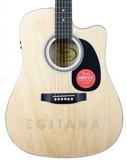 Fender Squier SA-105CE Natural  - Guitarra Dreadnought Fender Squier SA-105CE Natural, Forma do corpo: Dreadnought com Cutaway, Tampo em Laminated Spruce, Fundo e laterais em Laminated Nato, Braço em Nato, Escala em Stained Hardwoo...